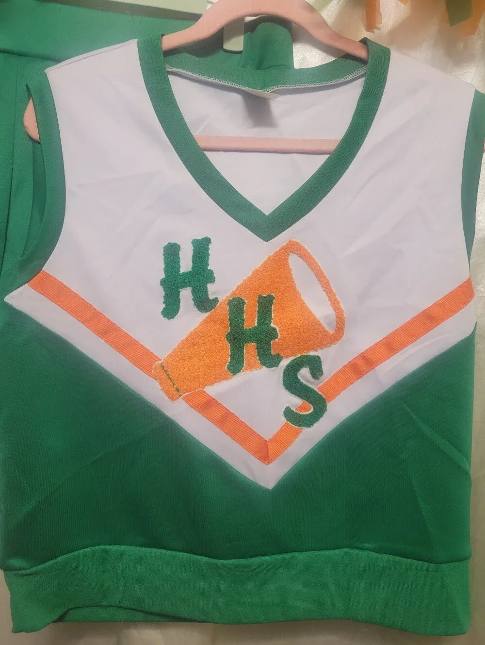Stranger Things Costume Sz Med, Green and Orange HHS Cheerleading Uniform Set